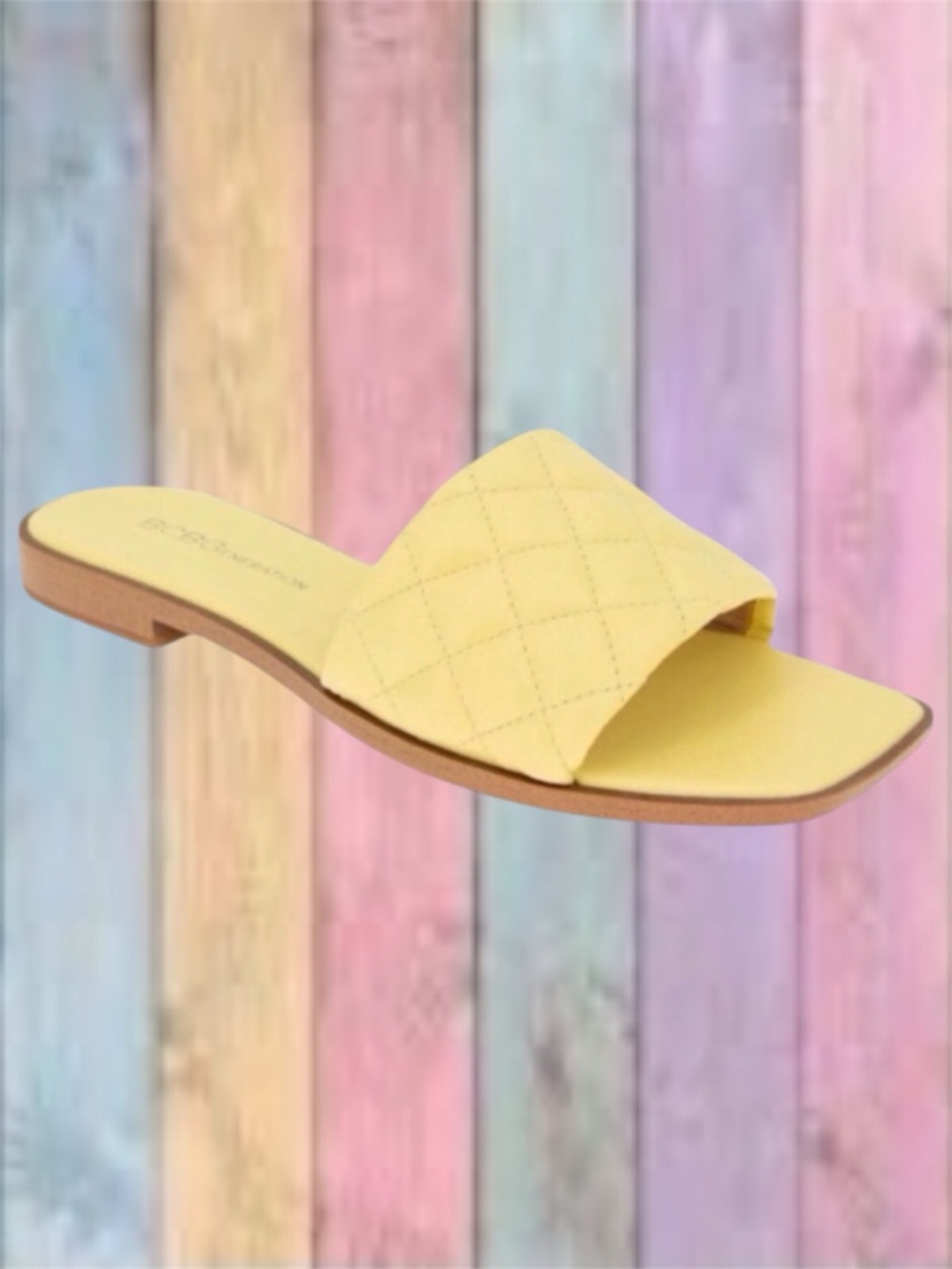 BCB Generation Pale Yellow Laila Slide Sandal With Diamond Quilted Strap NWT